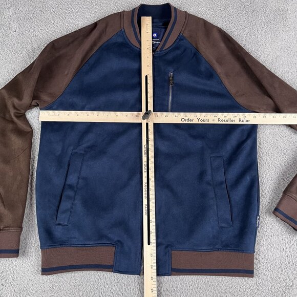 Ben Sherman Mens Faux Suede Brown & Navy Jacket Bomber Sz Medium - Picture 6 of 6